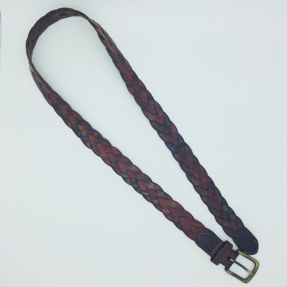 HERRINGBONE LEATHER BELT WITH BRASS BUCKLE BROWN